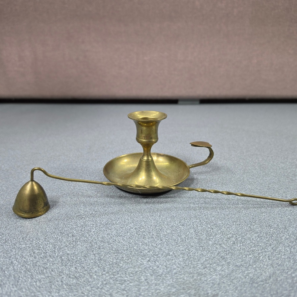 Liards Brass Candle Holder Snuffer Set Vintage Heart Handle